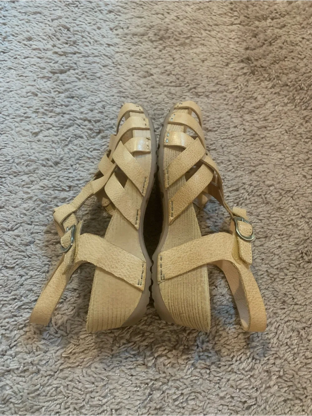 Dansko Tinley Milled Burnished Woven Slingback Sandals Beige Tan